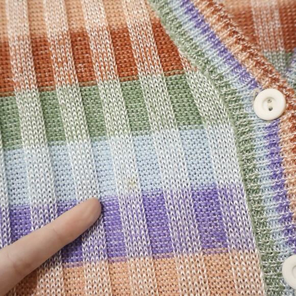 Vintage Macy's Striped Ribbed Pastel Knit Cardigan Sweater XS True Vintage 60s - Picture 5 of 10